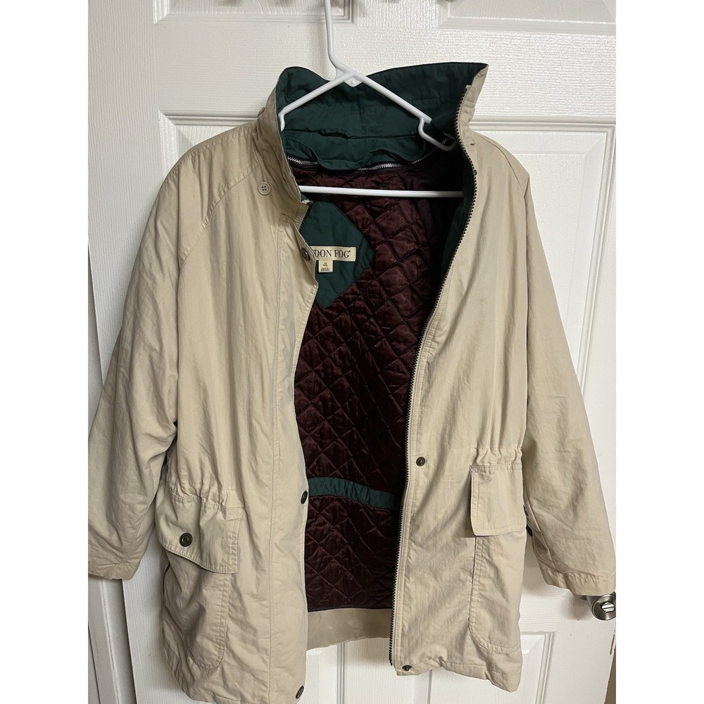 London Fog Beige Mid-Length Men's Jacket Button Zip Stand-Up Collar Pockets XS